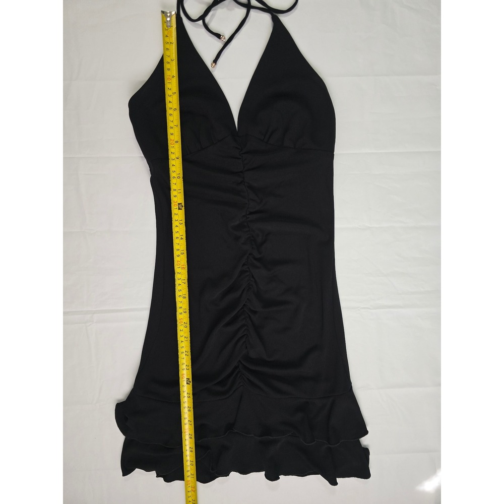 ABS by Allen Schwartz Black Halter Mini Dress Ruched Ruffle Hem Petite 388YU05 - Picture 9 of 16